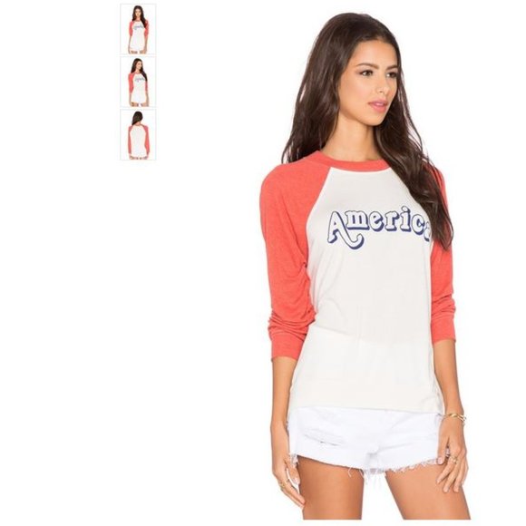 NEW! Wildfox 'AMERICA' Raglan Sweatshirt in WHITE/RED (M) - Picture 7 of 15